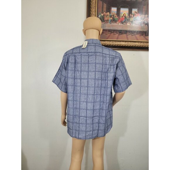 Caribbean Mens Shirt Size L Linen Blend Short Sleeve button Up blue gray (35) - Picture 6 of 10